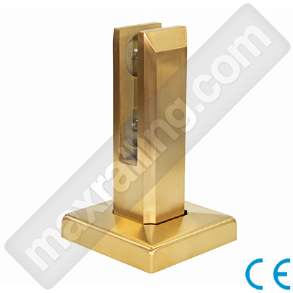 Квадратен държач на стъкло от 10мм. до 17,52мм. към под с капачка. Неръждаема стомана AISI 304. Златен стениран.